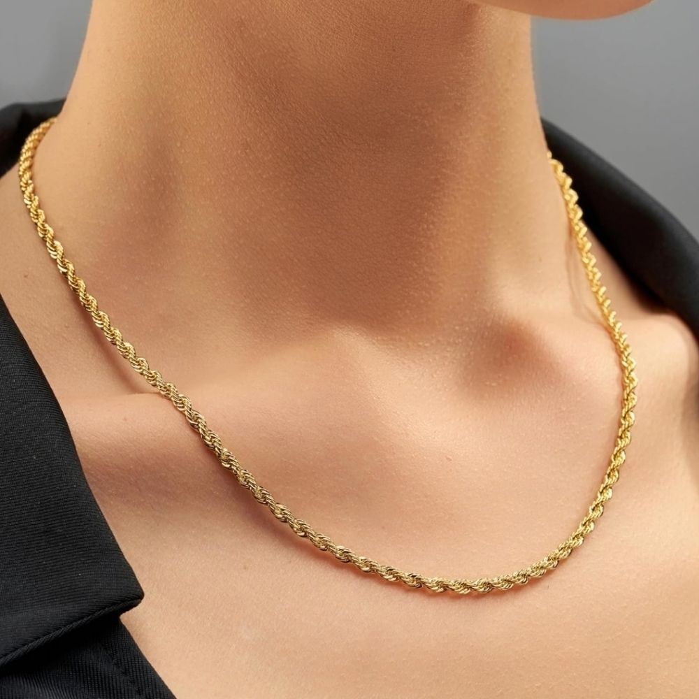 14k rope chain necklace Gold plated unisex 18'' 3mm